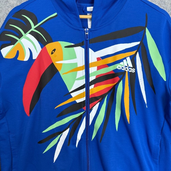 Adidas x Farm Rio Toucan Hoodie Track Jacket Womens XL Graphic Tropical Terry - Picture 3 of 12